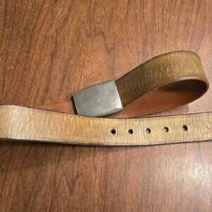Leather island men's belt 32 golden yellow wash, silver tone handmade buckle
